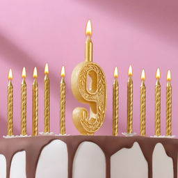 Набор свечей Цифра 9 + классические, золото, 10 см