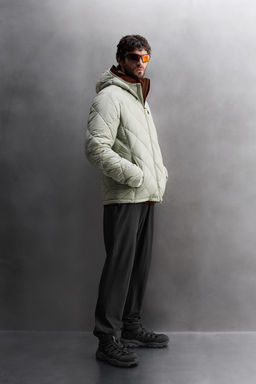 HOODED 100% FEATHER DOWN PUFFER JACKET
