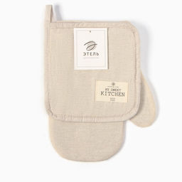 Набор кухонный Этель ECO, цвет молочный: варежка 20×28 см, прихватка 19×19 см, 70% хл, 30% лён, вати