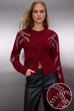 Bordo Yumusak Dokulu Tas Islemeli Triko H?rka TWOAW26HI00063 - Trendyolmilla фото 8