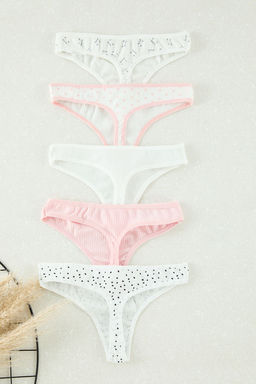 Trendyolmilla Cok Renkli 5li Paket Pamuklu Fitilli Tanga Orme Kulot THMAW25KU00040  фото 3