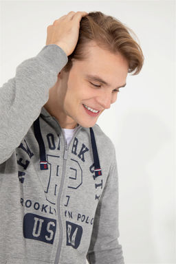 U. S. Polo Assn / Мужской серый меланжевый вязаный кардиган - U.s. polo assn фото 8