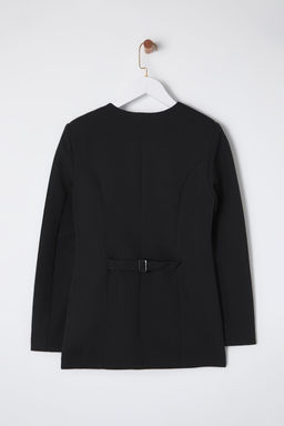 Siyah Vatkal? Bisiklet Yaka Dokuma Blazer Ceket TWOSS25BC00008