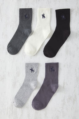 TRENDYOL MAN Cok Renkli Unisex 5li Paket Atl? Nak?sl? Kolej Pamuklu Corap TMNSS25CO00014