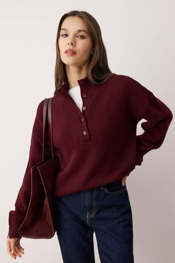 Bordo Wardrobe Essentials Yumusak Dokulu Genis Kal?p Triko Kazak TWOAW26KZ00074