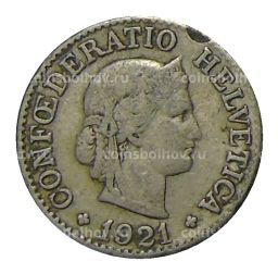 Монета 10 раппенов 1921 года Швейцария