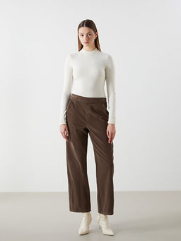 Beli Lastikli D?z Kadife Kad?n Pantolon