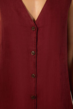 Trendyolmilla Bordo %100 Keten Dugme Detayl? Mini Elbise TWOSS25EL00613  фото 3