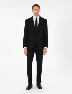 Siyah Slim Fit Ekose Y_nl_ Tak_m Elbise