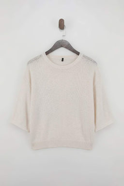 Wardrobe Essentials Ekru Bisiklet Yaka Triko Bluz TWOSS26BZ00136