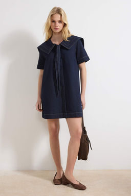 Mavi Bebe Yaka Detayl? %100 Pamuk Mini Denim Elbise TWOSS26EL00041