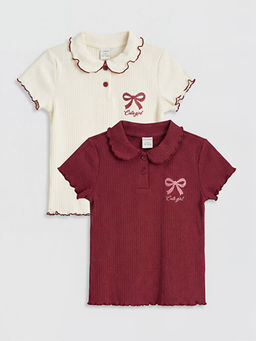 Polo Yaka Bask?l? K?z ?ocuk Fitilli Ti??rt 2li
