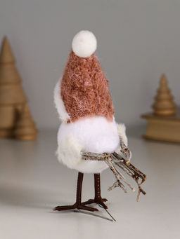 Фигурка «Белая птичка в колпаке и бабочке на веточке ели», 5.3×9.5×14 см