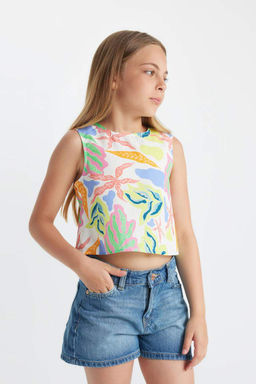 Блузка без рукавов с узором для девочки - Defacto фото 4