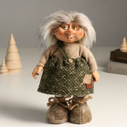 Интерьерная кукла текстильная Кикиморка в сарафане с заплаткой, 27.5 см