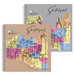 Скетчпад 195х195 мм, 48 л, блок - белый офсет, зелёный офсет, крафт-бумага 80 г/м?, арт. 62828 ГОРОД