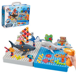 Конструктор винтовая мозаика Морской мир, с электрическим шуруповертом, 193 детали