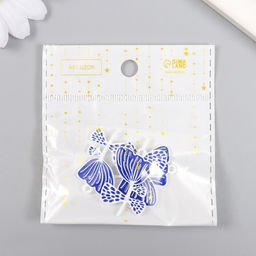 Цена за 4 шт. Декор для творчества металл, эмаль Бело-синий цветок, 2.2?3 см