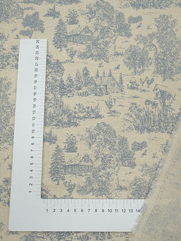 Хлопколен Туаль де Жуи - прованс цв.джинс (на суровом), ш.1.4м, лен-15%, хл-85%, 125гр/м.кв - Купава фото 4