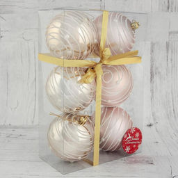 Ёлочные игрушки Жемчужный орион, шары новогодние, d=8 см, набор 6 шт., розовый/золотистый - Зимнее волшебство фото 2