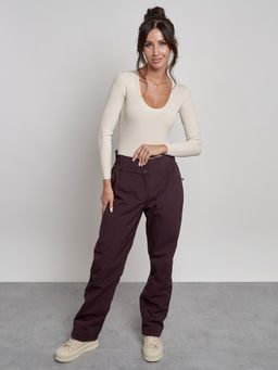 Брюки утепленные спортивные с высокой посадкой женские зимние темно-бордового цвета 7141Tb - Colannia фото 13