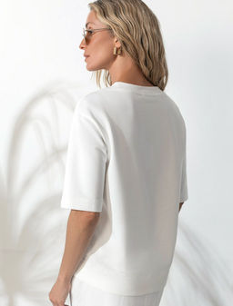 Футболка свободная с принтом из футера двухнитки с эластаном