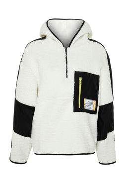 TRENDYOLMILLA Ekru Renk Bloklu Parasut Kumas Detayl? Pelus Genis Kal?p Orme Spor Sweatshirt THMAW24SW00009  фото 7