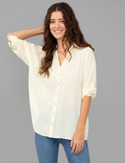 Ekru Comfort Fit Uzun Kollu G_mlek