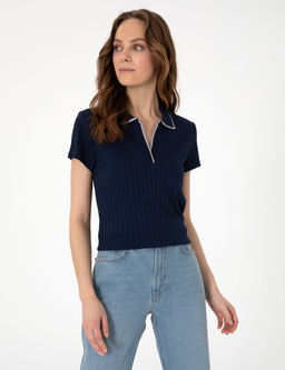 Lacivert Slim Fit Basic Ti__rt