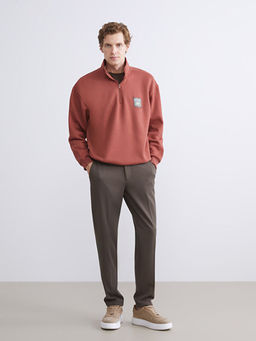 Fermuarl? Dik Yaka Uzun Kollu Erkek Sweatshirt