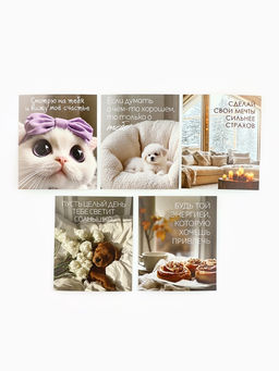 Набор мини-открыток в коробке со скрепками «Котики», 35 штук, 8 x 10 см