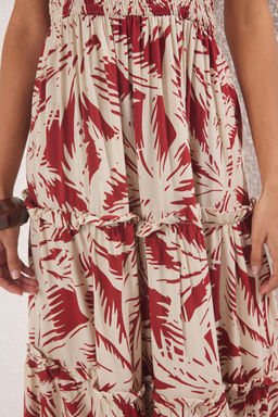 Trendyolmilla Kahverengi Cicekli Gipeli Maxi Dokuma Elbise TWOSS25EL00713 фото 3