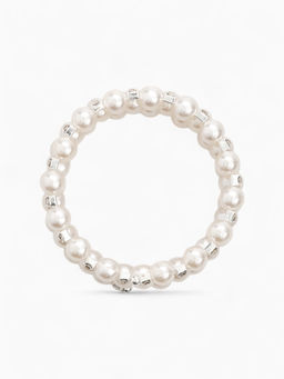 Браслет с жемчугом «Жемчужный ряд» 3 ряда, бусина №8, d=6.5 белый в серебре