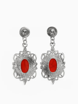 Серьги Ажур капля винтаж, красные в чернённом серебре - Qf фото 2