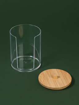 Органайзер для ватных дисков «BAMBOO», с крышкой, d=7×10.1 см, прозрачный, коричневый