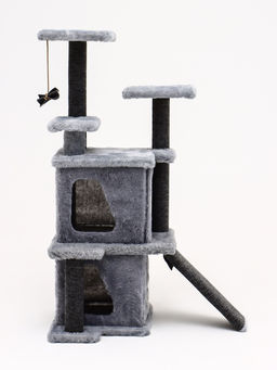Домик для кошек с когтеточкой, квадратный, этажи 33 х 40 х 103 см, ковролин , серая