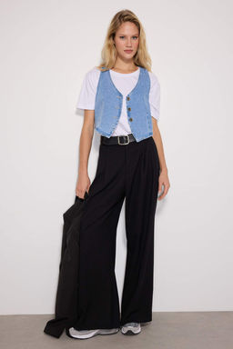 TRENDYOLMILLA Mavi V Yaka Fitted Denim Yelek TWOSS23YE00036  фото 7