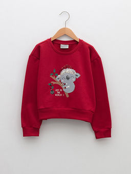 Bisiklet Yaka Y?lba?? Temal? Uzun Kollu K?z ?ocuk Sweatshirt