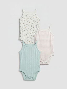 Kare Yaka Desenli K?z Bebek ??t??tl? Body 3l?