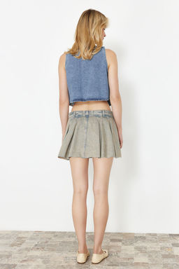 TRENDYOLMILLA Siyah Pileli Yuksek Bel Denim Sort Etek TWOSS24SR00026  фото 20
