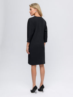 Платье темно-синее с короткими рукавами и воротником-стойкой - 1001dress фото 2