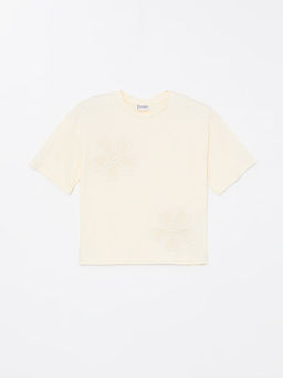 Bisiklet Yaka ?i?ekli K?sa Kollu K?z ?ocuk Ti??rt