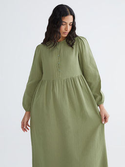 Bisiklet Yaka Balon Kollu M?slin Elbise