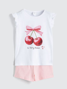 Bisiklet Yaka Bask?l? K?z ?ocuk Ti??rt ve ?ort