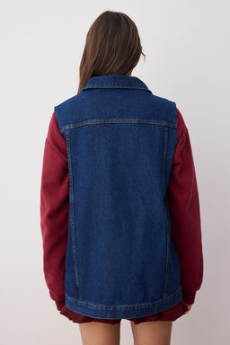 Koyu Mavi Gomlek Yaka Cep Detayl? %100 Pamuk Denim Yelek Ceket TCTAW22CK0006