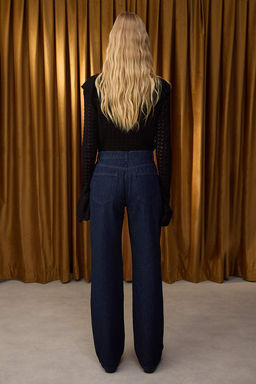 Ozel Koleksiyon Koyu Mavi Kus Gozu Baglama Detayl? Yuksek Bel Wide Leg Jeans TWOAW26JE00042 - Trendyolmilla фото 4