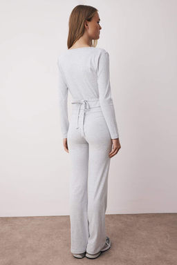 Gri Melanj Kruvaze Kapama Vucuda Oturan Uzun Kollu Esnek Orme Alt-Ust Tak?m TWOAW26AU00029