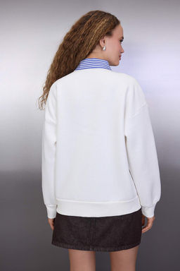 Bordo Dokuma Garni Detayl? Oversize Kal?p Polo Yaka Kal?n ici Polarl? Orme Sweatshirt TWOAW26SW00116 - Trendyolmilla фото 6