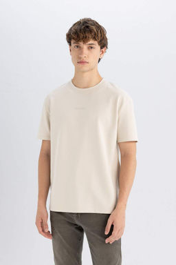 Футболка обычного кроя с круглым вырезом из плотной ткани с принтом - Defacto фото 3