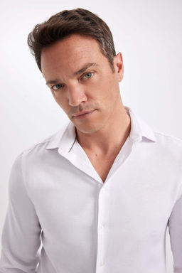 Рубашка из поплина с длинными рукавами и воротником-поло Slim Fit - Defacto фото 3